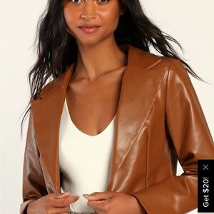 Lulu's Tan Leather Jacket with Vibrant Pink Accents